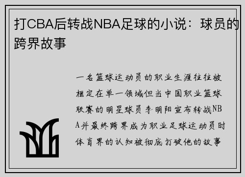 打CBA后转战NBA足球的小说：球员的跨界故事
